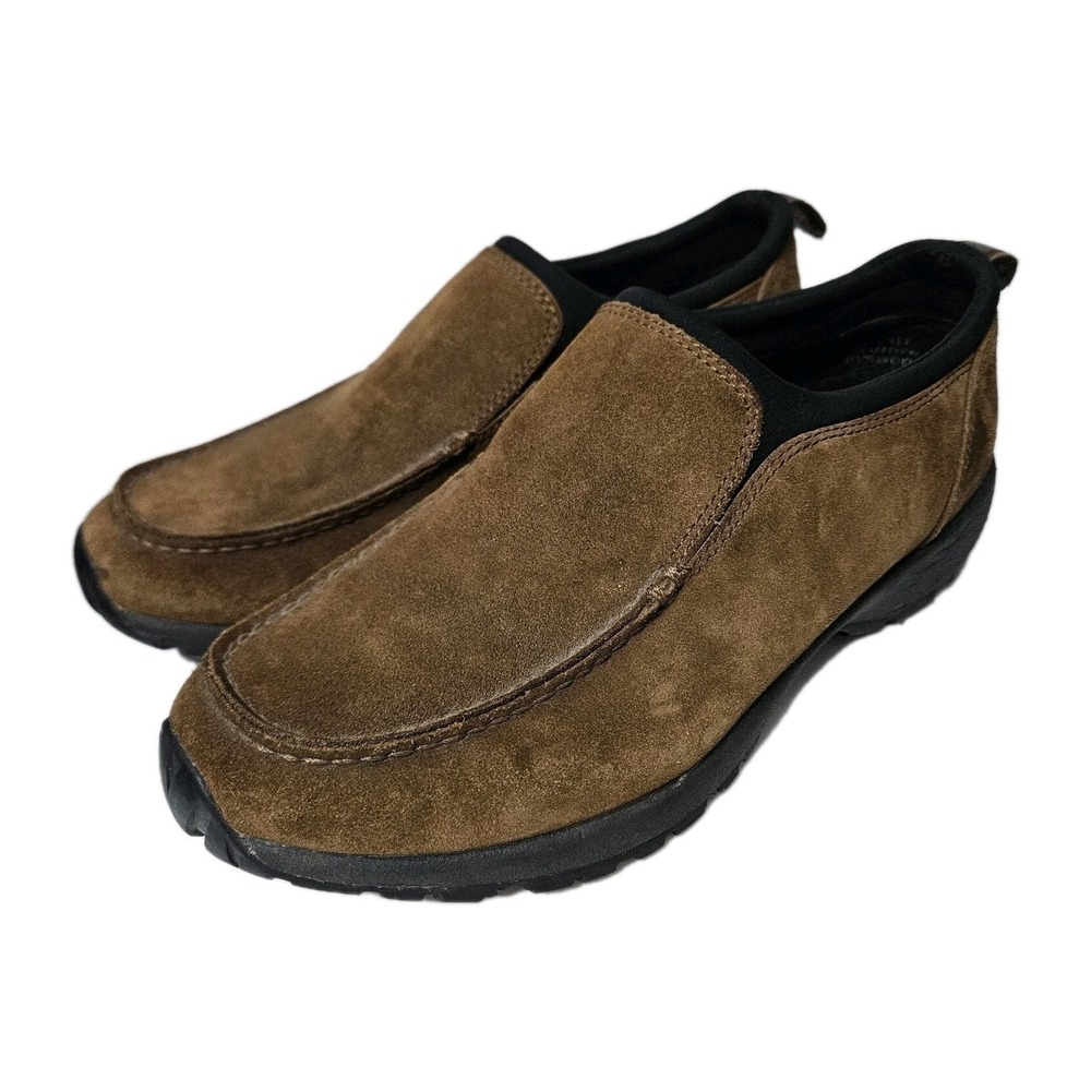 Lands End Slip On Shoes Mens 9D Brown Suede Moc Toe Rugged Lug Sole Loafers - Picture 2 of 8
